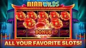 Fiery 'Nian Wilds' slot game from Billionaire Casino with a bright red bonus symbol.
