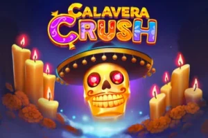 Calavera Crush slot game logo with a vibrant sugar skull and flickering candles.
