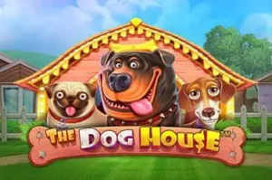 The cheerful Dog House slot logo with cute canine friends.