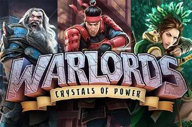 Warlords: Crystals of Power slot logo featuring three fierce warlords ready for battle.